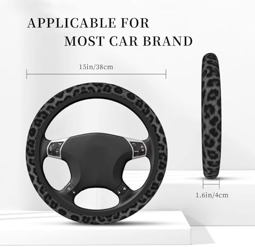 Leopard Black Steering Wheel Cover Cheetah 15in + 2 Cup Coasters - Image 2