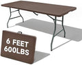 Folding Table 6 Foot, HDPE Wood Grain Pattern, Heavy Duty 600 lbs Capacity by OrtusCollective
