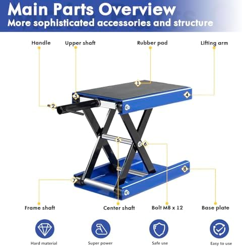 SUNROAD Motorcycle Lift Jack, 1100 lb Scissor Lift, 3.5-14.5 in - Image 2