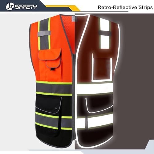 JKSafety Safety Vest for Men Women Reflective Hi Vis JK100 OBlack 4XL - Image 3