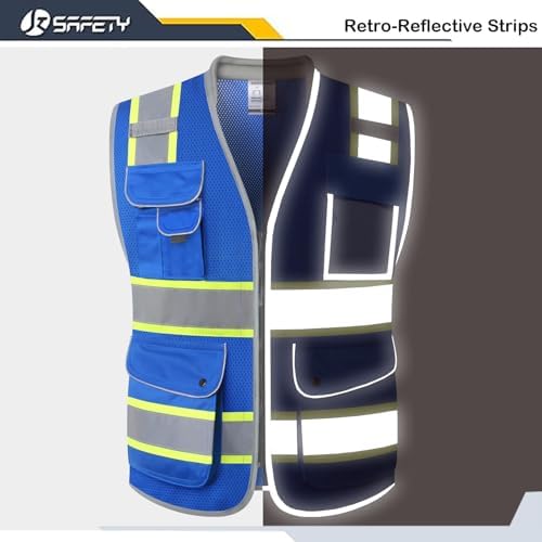 JKSafety Hi Vis Safety Vest for Men Women Cushioned Collar JK101 Blue L - Image 3