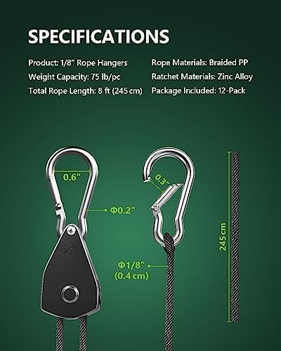 12-Pack 1/8” Rope Hanger, Heavy Duty Ratchet Tie Down Strap - Image 6