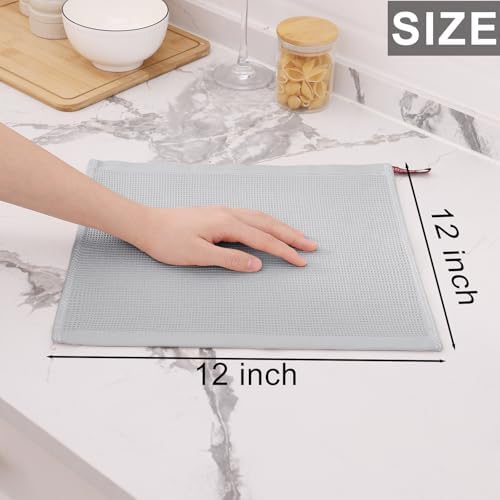 Homaxy 100% Cotton Waffle Weave Dish Cloths, 12 Pack, Light Grey - Image 6