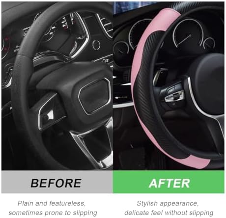 DXNQ Car Steering Wheel Cover, 15 Inch Carbon Fiber Leather Stitching Color - Image 4