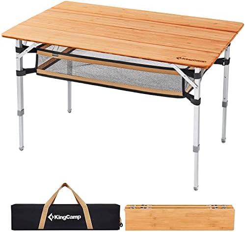 KingCamp Adjustable Height Bamboo Folding Camping Table by KingCamp