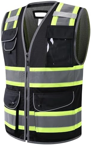 JKSafety 11 Pockets Hi-Vis Black Mesh Safety Vest by JKSafety