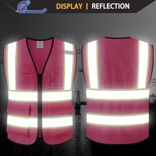 Hi Vis Reflective Safety Vest for Men Women, Hot Pink - Image 6