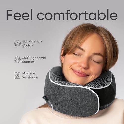 Proglobe Travel Pillow, 100% Memory Foam Airplane Neck Pillow, Dark Grey - Image 2