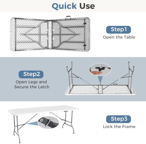 DUMOS 6 FT Folding Picnic Table, Portable Plastic Table - Image 6