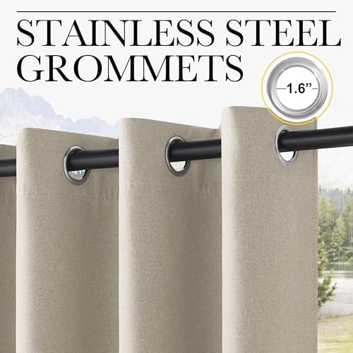 NICETOWN 100% Blackout Patio Outdoor Curtains Waterproof 2 Panels, Linen - Image 2
