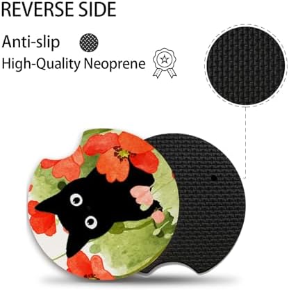 Car Coasters for Cup Holders, Balck Cat Cute Car Assecories for Women, 2.75" - Image 3