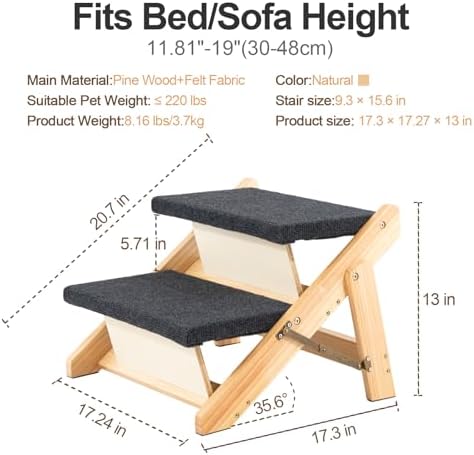 MEWANG Wood Pet Stairs, 2-Step Dog Stairs - Image 2