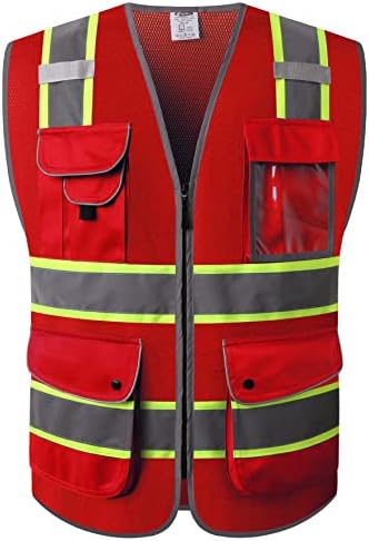 JKSafety Safety Vest for Men Women Reflective Hi Vis JK100 Red 2XL by JKSafety