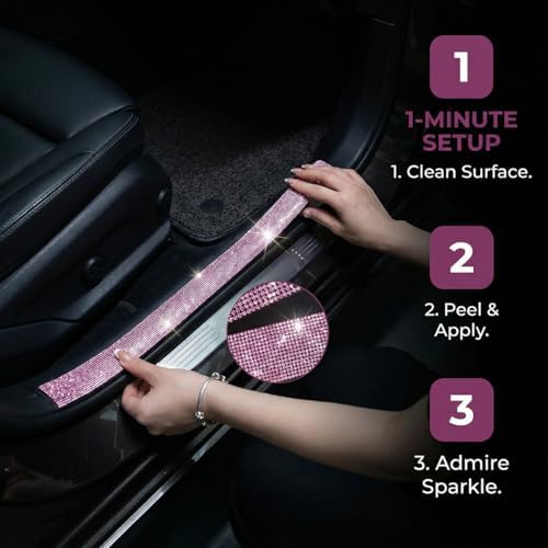 2PCS Bling Car Door Sill Protector, Shiny Crystal Rhinestone Door Edge Entry - Image 5