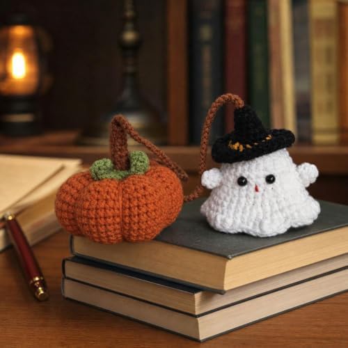 Halloween Crochet Pumpkin Ghost Car Mirror Pendant Charm - Image 6