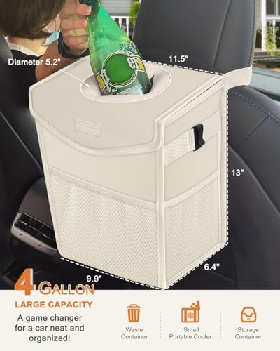 Pritent Car Trash Can with Lid Leakproof Car Garbage Bag Vehicle Trash Bin - Image 2
