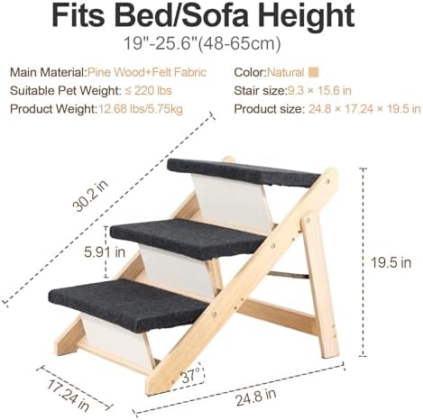 MEWANG Wood Pet Stairs, 3-Step Dog Stairs - Image 2