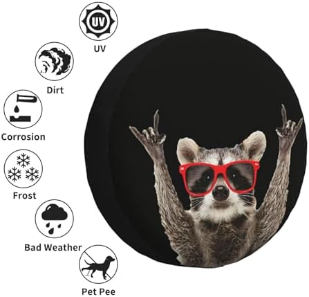 Spare Tire Cover with Funny Red Glasses Raccoon Pattern Wheel Covers 14inch - Image 3
