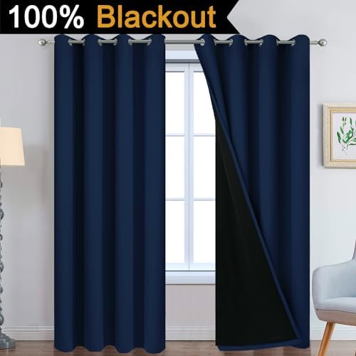 Yakamok Navy Blue 100% Blackout Curtains 90 Inches Long 52" Wide, 2 Panels - Image 2