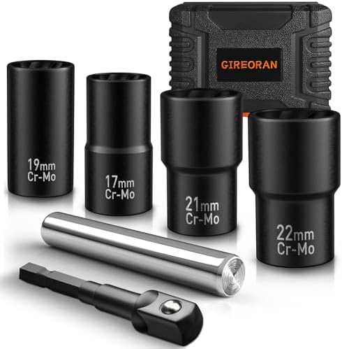 GIREORAN 6 Piece Wheel Lock Removal Kit, 1/2" Lug Nut Extractor Set by GIREORAN