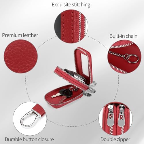 SENDEFN Car Key Fob Case Double Zipper Leather Smart Remote Keychain Protector - Image 3