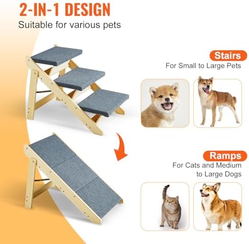 SKYSHALO Wooden Pet Steps, Convertible 2-in-1 Dog Staircase & Ramp - Image 3