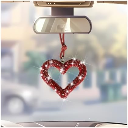 Mandark Crystal Rhinestone Heart Rearview Mirror Pendant, Wine Red by Unknown