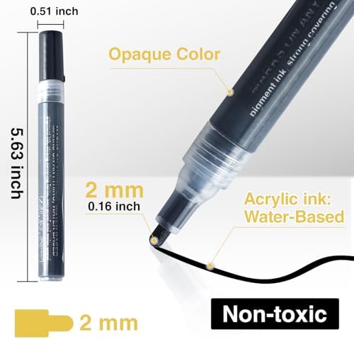 AKARUED Black Acrylic Paint Markers, 8 Pack Acrylic Black Paint Pen Sets - Image 3