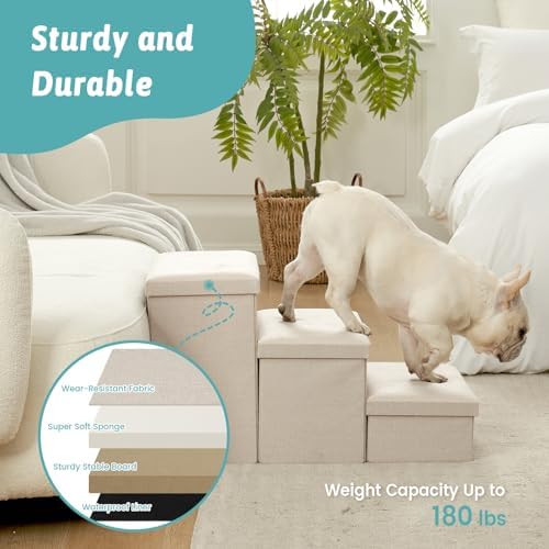 COZY KISS Dog Stairs with Storage, 16.7" H Wider Dog Steps - Image 6