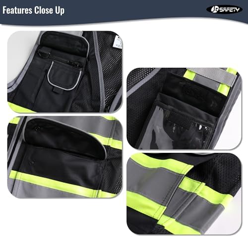 JKSafety 11 Pockets Hi-Vis Black Mesh Safety Vest - Image 4
