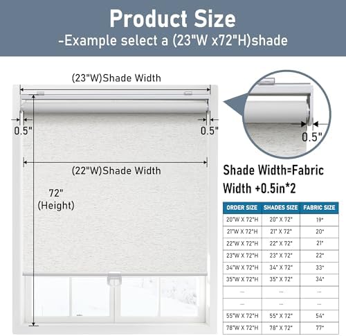 AOSKY Blackout Cordless Roller Shades, 33.5" W x 72" H, Linen Cream - Image 3