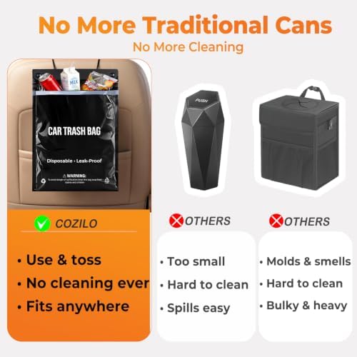 COZILO 50 Count Disposable Car Trash Bags, Hanging & Stick-On Car Trash Can - Image 3