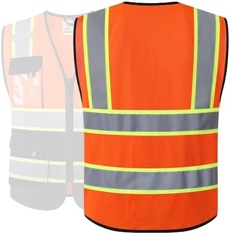 JKSafety Safety Vest for Men Women Hi Vis Reflective Vest JK220 OBlack L - Image 2