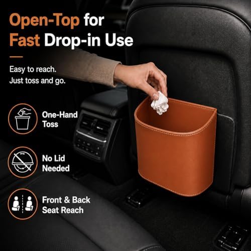 Leather Car Trash Can, Leakproof Car Garbage Can, Secure Hook & 60 Liners - Image 2