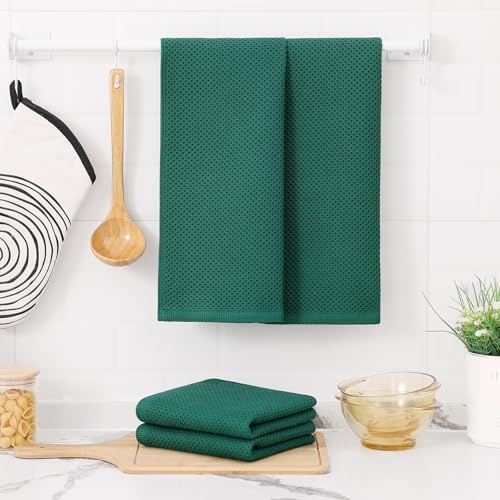 Kitinjoy 100% Cotton Waffle 4-Pack Kitchen Towels, Dark Green - Image 6