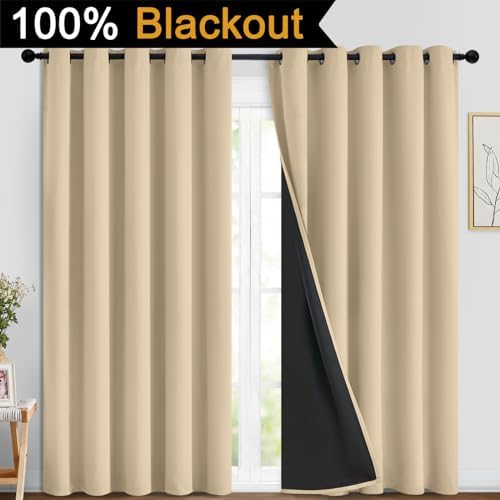 Yakamok Beige 100% Blackout Curtains 84 Inches Long - Image 2