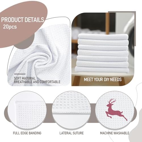 YOUKE OLA 20 Pack Sublimation White Towels Waffle Weave Kitchen Towels Blanks - Image 3