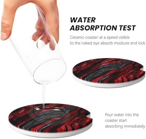 Black Red Wood Grain Absorbent Car Coasters - Image 4