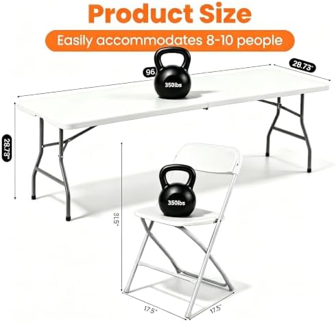 8 FT Plastic White Folding Table Set - Image 3