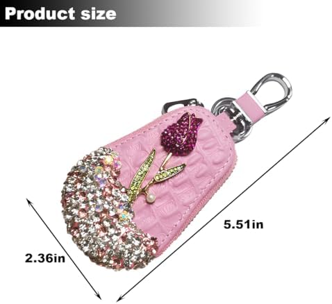 Mandark Bling Car Key Case, Genuine Leather Crystal Rhinestone Vehicle Key Fob - Image 2