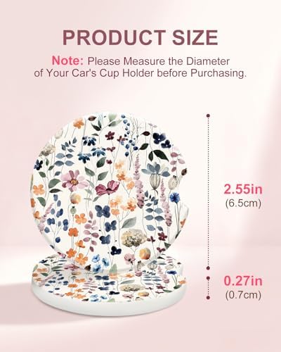 Swooflia Elegant Ceramic Car Coasters Soft Tone Floral Cup Holder Coasters - Image 2