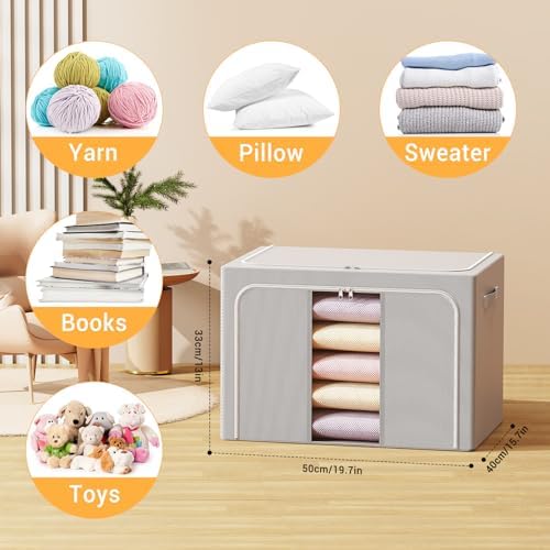Clothes Storage Bins with Metal Frame Foldable Storage Box Clothes Organizers - Image 6