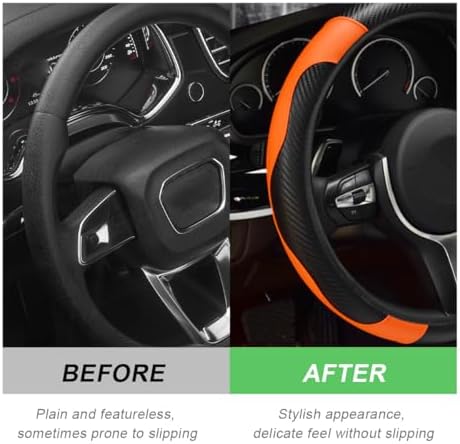 DXNQ Car Steering Wheel Cover, 15 Inch Carbon Fiber Leather Stitching Color - Image 4