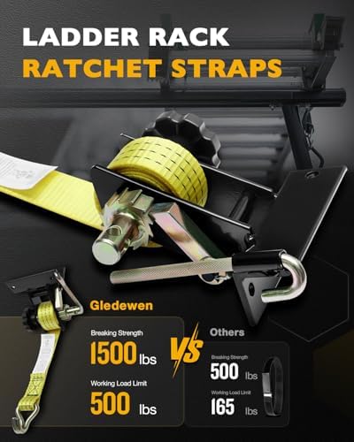 Ladder Rack Ratchet Straps, Truck Rack Straps, 1.4" Black Square Tube Mount - Image 2