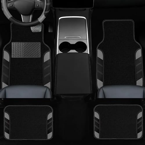 NBTEPEM 10 Pcs Grey Car Floor Mats Full Set & Sport Leather Grey Steering Wheel - Image 3