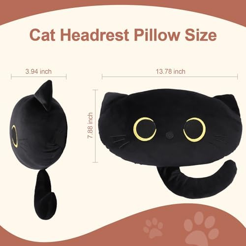 Black Cat Car Headrest Pillow Neck Support Plush Cushion - Image 3