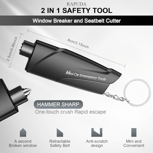 RAPUDA Window Breaker Seatbelt Cutter, 3-in-1 Mini Glass Breaker, 3 Pack Car - Image 2