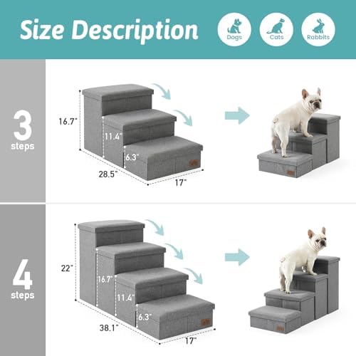 COZY KISS Dog Stairs with Storage, 16.7" H Wider Dog Steps - Image 3