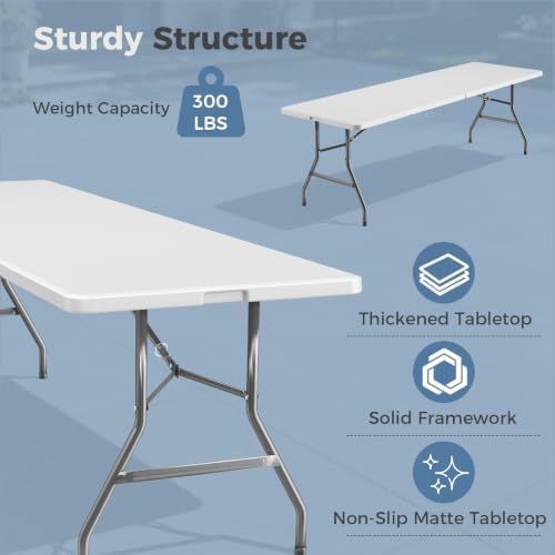 DUMOS 8 FT Folding Picnic Table, Portable Plastic Table - Image 4