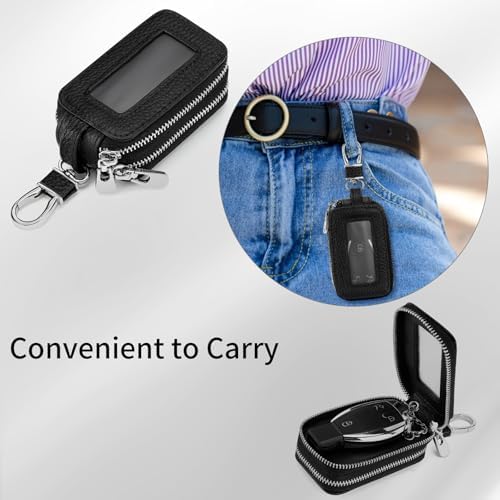 SENDEFN Car Key Fob Case Double Zipper Leather Smart Remote Keychain Protector - Image 5